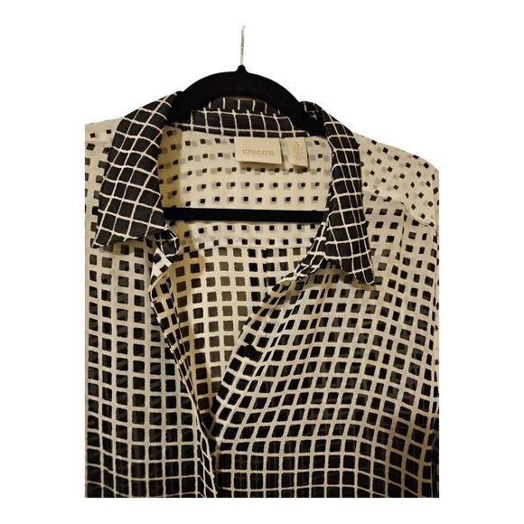 CHICO'S Ombré Geometric Sheer Button-Down Shirt - Size 3 (XL) - Picture 4 of 10